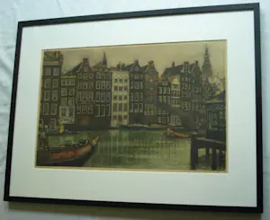 Cornelis Brandenburg - Kleurenets, Damrak Amsterdam – Lijst, 63 x 83 cm. kopen? Bied vanaf 1!