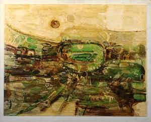 Jack Harden - Gemengde techniek op board, Psychosomatisch landschap - Ingelijst verkocht voor € 50!