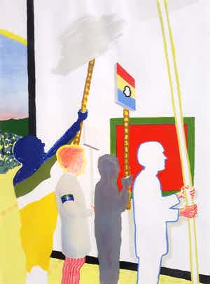 Roger Raveel - De schilderijenoptocht, litho (mooi ingelijst, groot) verkocht voor € 1050!