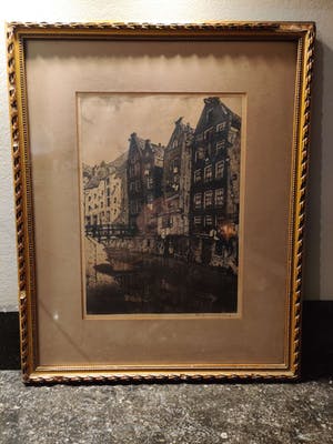 Cornelis Brandenburg - Cornelis Brandenburg - Ets, Oudezijds Achterburgwal, Amsterdam – gesigneerd en kopen? Bied vanaf 25!