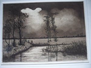 Cor van der Woerd - Ets, Titel, "Stemming". kopen? Bied vanaf 35!