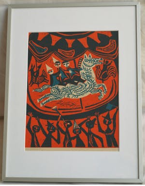 Jenny Dalenoord - Linosnede , BEVRIJDINGSDAG 1945-1955 – gesigneerd & ingelijst – 1955 kopen? Bied vanaf 10!