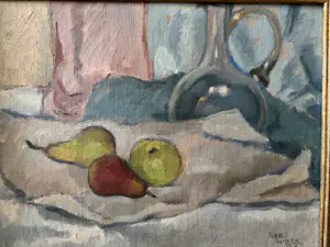 Theo J. Scheer - stilleven met fruit en kan (in pasteltinten) kopen? Bied vanaf 85!