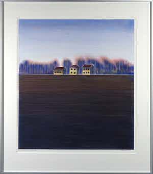 Willem de Vries - Linosnede, Hilversumse Meent II - Ingelijst verkocht voor € 80!