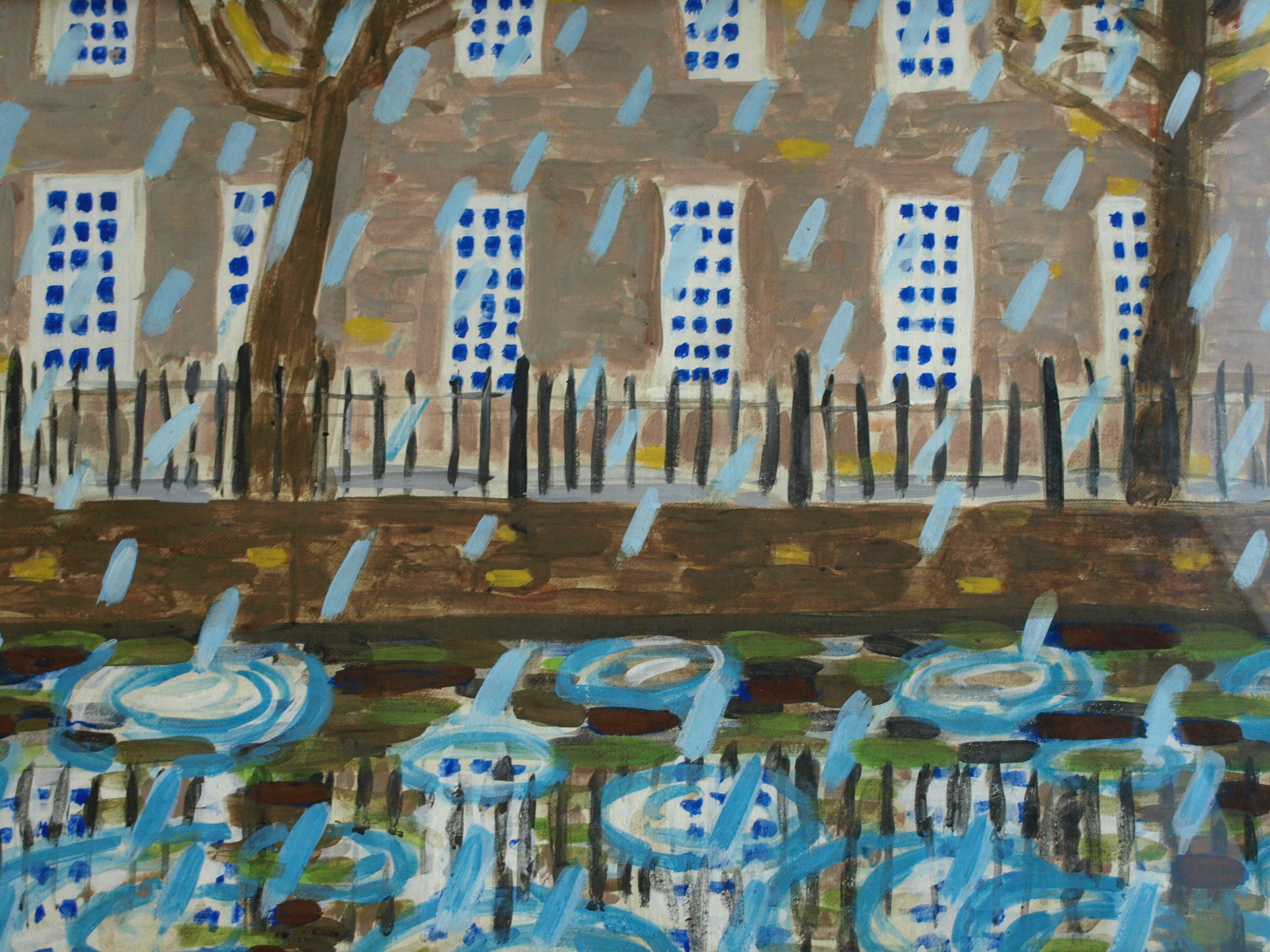 Wendelien Schonfeld - Tempera , Regen V – gesigneerd & ingelijst – ca 1985 kopen? Bied vanaf 50!