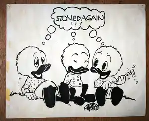Niet of onleesbaar gesigneerd - Stoned again. Neefjes Donald Duck. verkocht voor € 1!