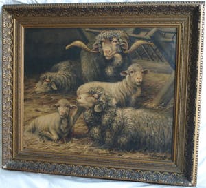 Béla Harmann - Olieverf op doek, “Schapen” – ingelijst – ca 1875-1899 - Groot kopen? Bied vanaf 1!