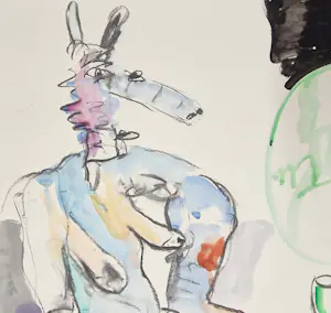 Anton Martineau - Gemengde techniek op papier: 'Feest' kopen? Bied vanaf 150!