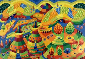 Louis Gans - kleurenzeefdruk - 'Landschap met palmen' - 1979 (Prent 190) Serie 11A verkocht voor € 60!