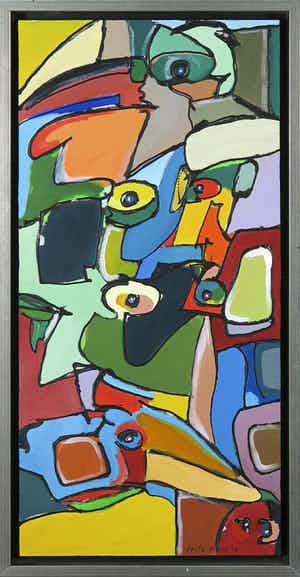 Frits Droog - Acryl op paneel, Moderne compositie - Ingelijst verkocht voor € 100!