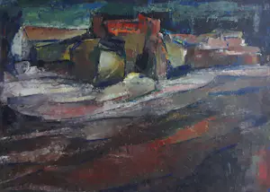 Willy Rams - Kleurrijk abstract landschap kopen? Bied vanaf 75!