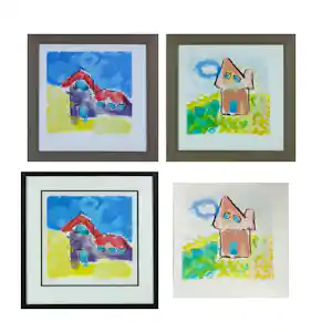 Henk van Vessem - Set van vier litho's, Huisjes - Ingelijst kopen? Bied vanaf 30!