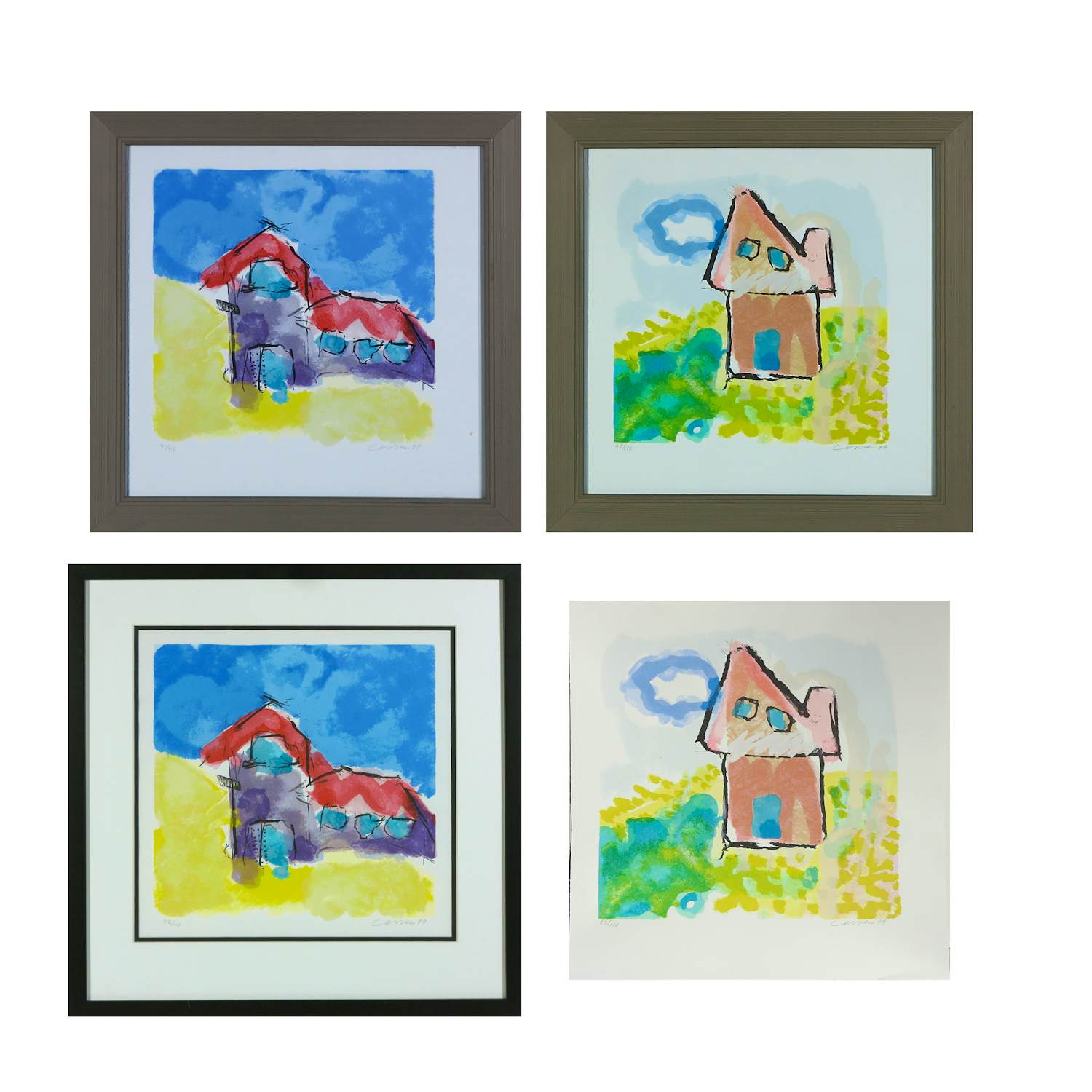 Henk van Vessem - Set van vier litho's, Huisjes - Ingelijst kopen? Bied vanaf 60!