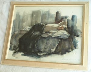 Buy Sierk Schroder - Aquarel , Liggend halfnaakt – gesigneerd & ingelijst – 1982? Bid from 750!