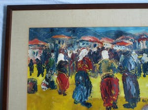 Niet of onleesbaar gesigneerd - Olieverf op papier , Oriëntaals , Stadsgezicht – Turkije? – 1979 kopen? Bied vanaf 1!