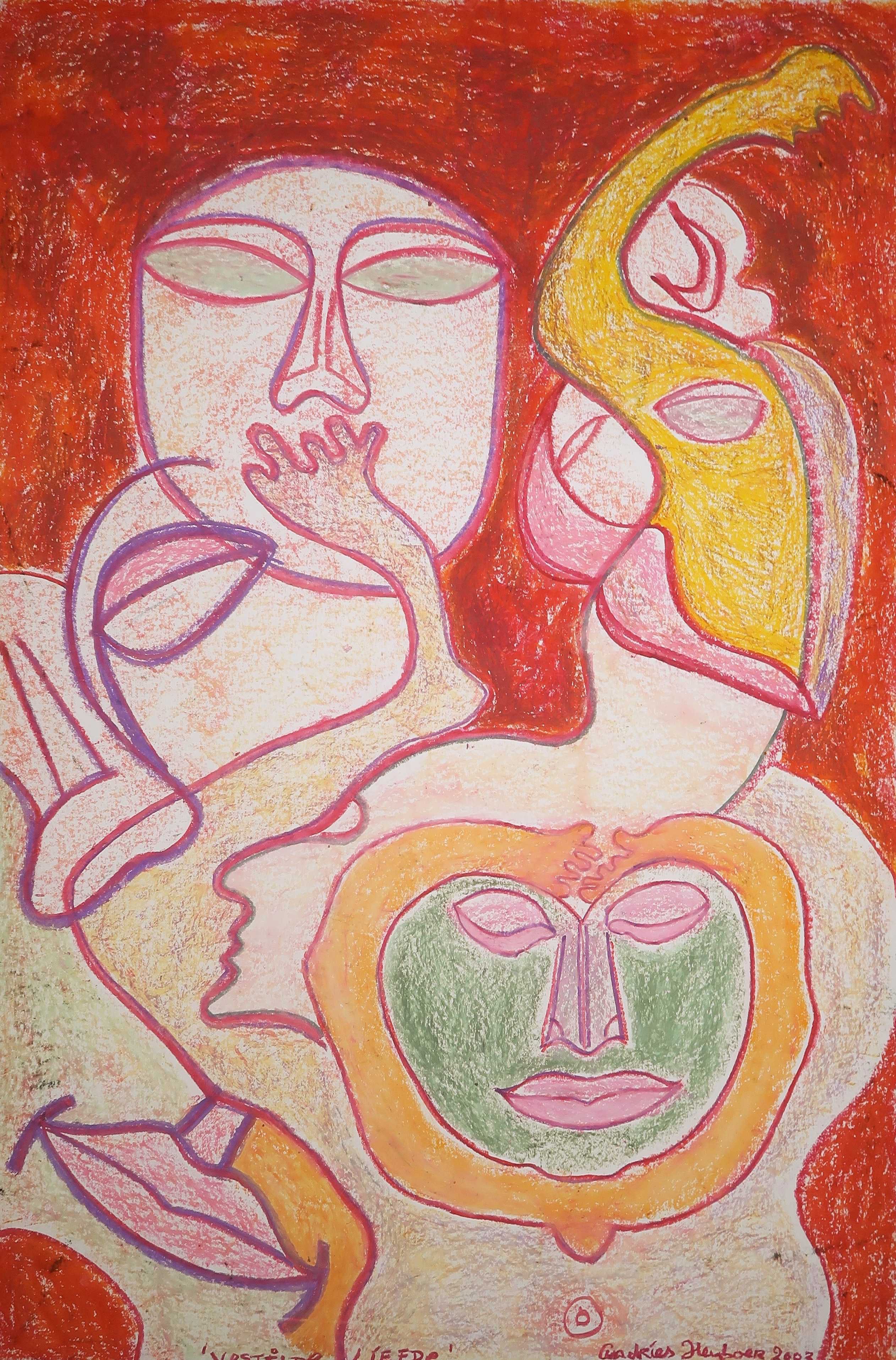 Andries Heyboer - Vetkrijt op stevig papier, Verstilde liefde (Groot) verkocht voor € 40!