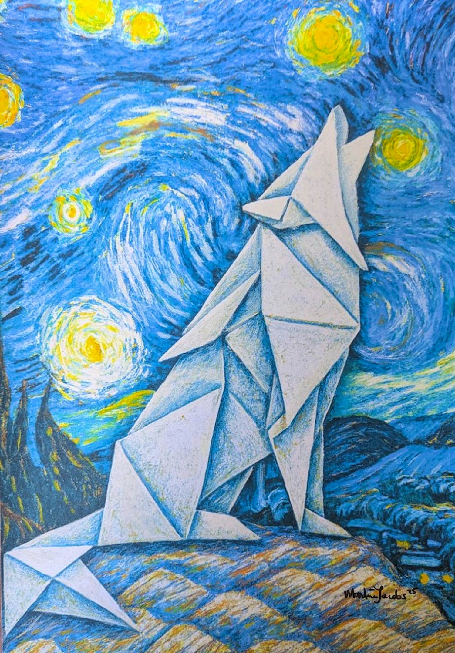 Martine Jacobs - Gevouwen wolf in Van Goghs sterrennacht kopen? Bied vanaf 49!