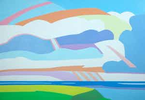 Paul Overhaus - Waterland met Wolkenlucht - Groot formaat - Ingelijst verkocht voor € 300!