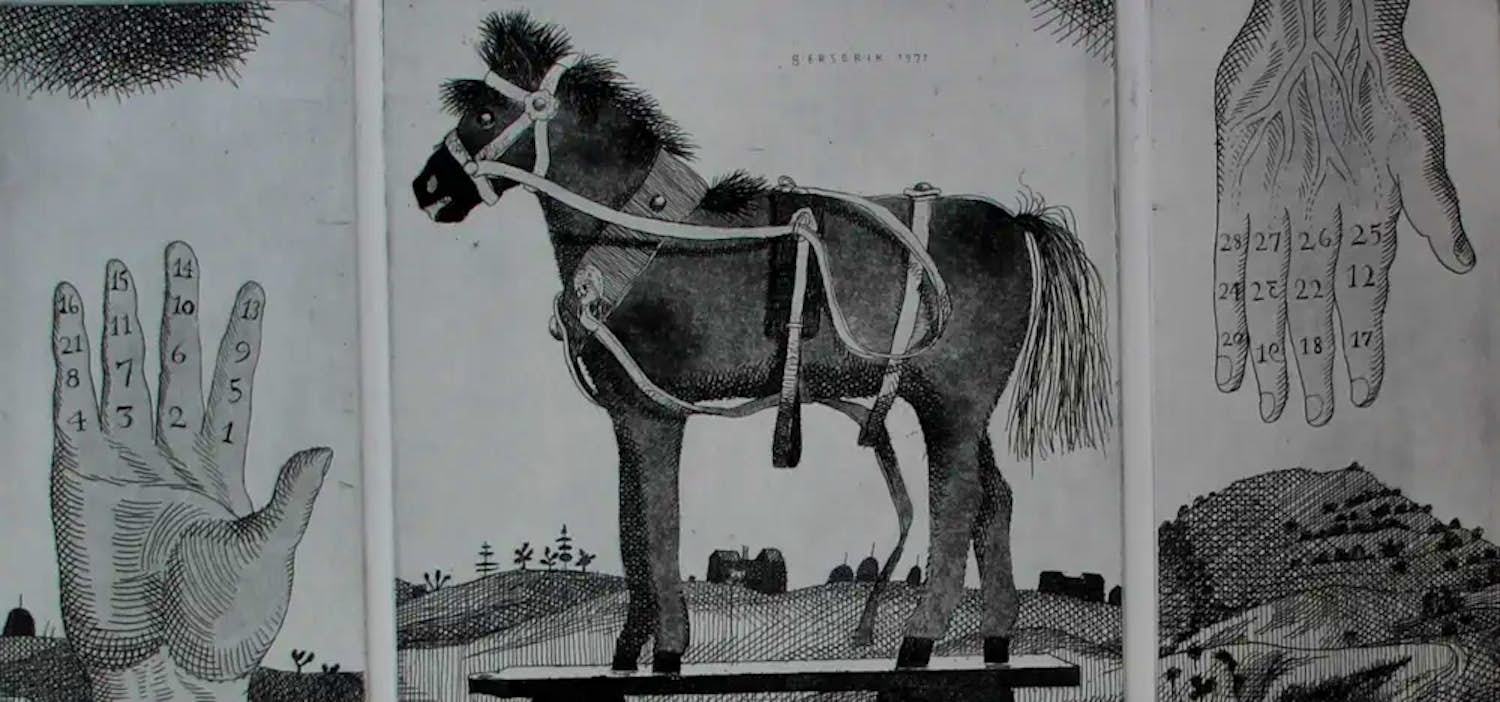 Herman Berserik - Ets: Drieluik met hobbelpaard - 1971 kopen? Bied vanaf 89!