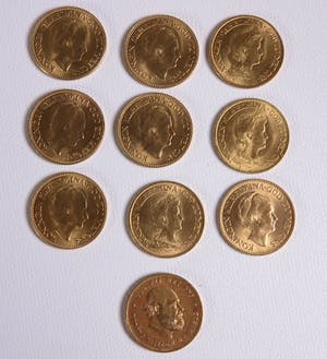 20-22K Goud - 10x Gouden Tientje- diverse jaartallen kopen? Bied vanaf 2300!