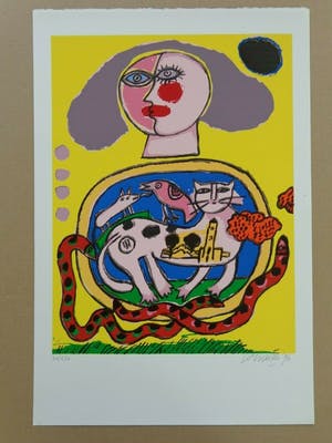 Corneille - ROZE KAT / KLEURZEEFDRUK / 56x38cm / SIG / 1996 kopen? Bied vanaf 120!