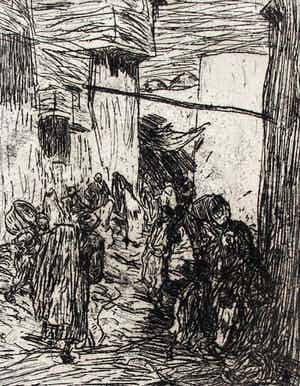 Marius Bauer - ets: Markt in Stamboul (mooi passe-partout om werk, kan direct worden ingelijst! verkocht voor € 99!