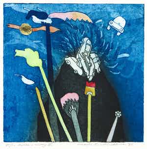 Michel van Overbeeke - Kleurenets met bladgoud, Aware away III verkocht voor € 1!