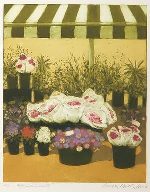 Willy Belinfante - en Laetitia de Haas - Lot van vier kleurenetsen, Bloemen kopen? Bied vanaf 35!