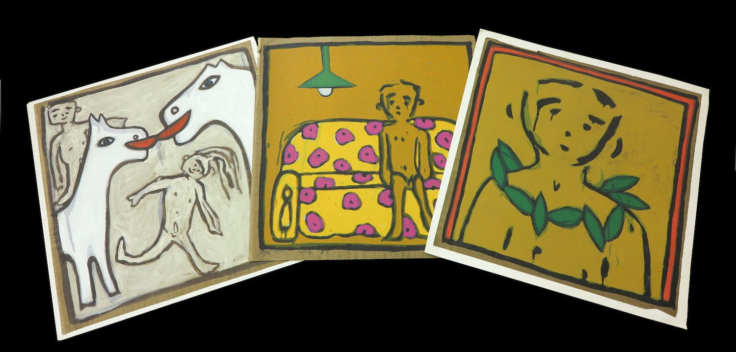 Bart Drost - Lot van drie zeefdrukken op bitumenpapier, Zonder titel kopen? Bied vanaf 1!