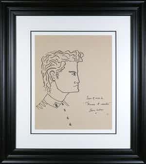 Jean Cocteau - Inkttekening, Sous le signe de 'Thomas l'imposteur' - Ingelijst verkocht voor € 2000!