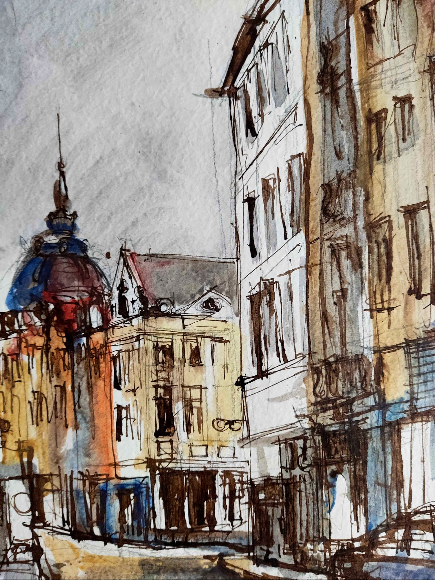 Roger Baeyens - Stadsgezicht - Aquarel kopen? Bied vanaf 1!