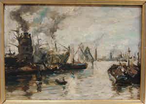 Niet of onleesbaar gesigneerd - Havengezicht Rotterdam verkocht voor € 10!
