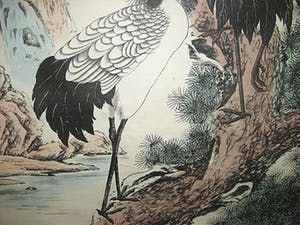 Niet of onleesbaar gesigneerd - De inktkleur van een handgeschilderde Ga schilderij levensduur kraan ChenMei陈枚《松 kopen? Bied vanaf 10!