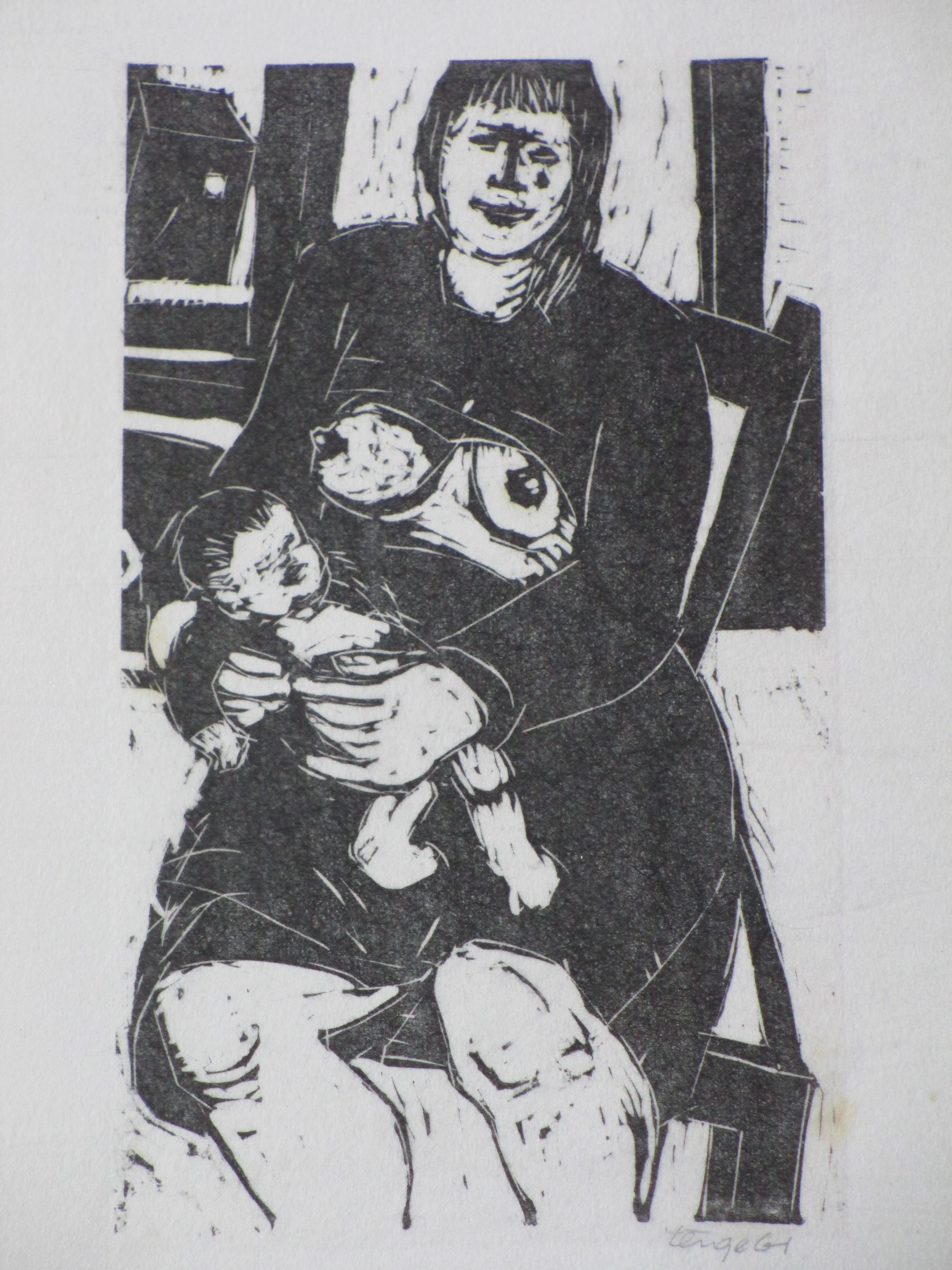 Niet of onleesbaar gesigneerd - Zogende moeder - Houtsnede kopen? Bied vanaf 1!