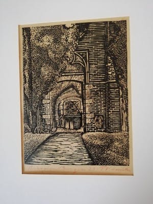 Fokke Kamstra - Doorloop met poort Ruinekerk te Bergen nh...... kopen? Bied vanaf 45!