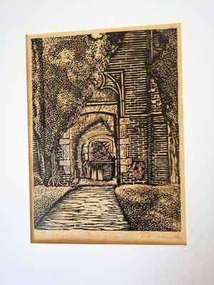 Fokke Kamstra - Doorloop met poort Ruinekerk te Bergen nh...... verkocht voor € 45!