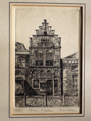 Anna Doedijns - Fraaie droge naald Ets "Museum Edam - Damstraat 8 " gesigneerd kopen? Bied vanaf 10!