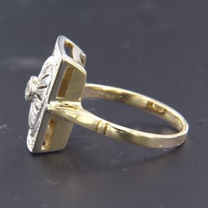 14K Goud - wit en geel goud ring met diamant - ringmaat 17.5 (55) kopen? Bied vanaf 280!