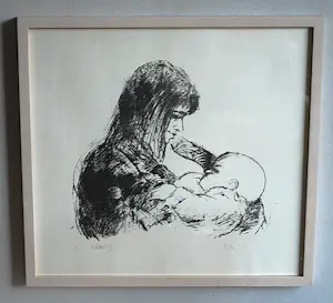 Toon de Haas - moeder met baby - litho - mooi ingelijst - inclusief boek kopen? Bied vanaf 75!