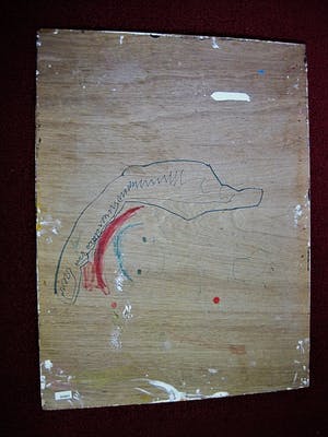 Niet of onleesbaar gesigneerd - Collectie Aat Veldhoen - Olieverf e.a. - (zelf) portret met grote mond - kopen? Bied vanaf 1!