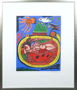 Corneille - Zeefdruk, Huit Chats 6 - Ingelijst verkocht voor € 150!