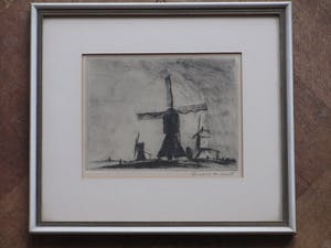Hendrik de Laat - Hollands molenlandschap - Ets kopen? Bied vanaf 40!