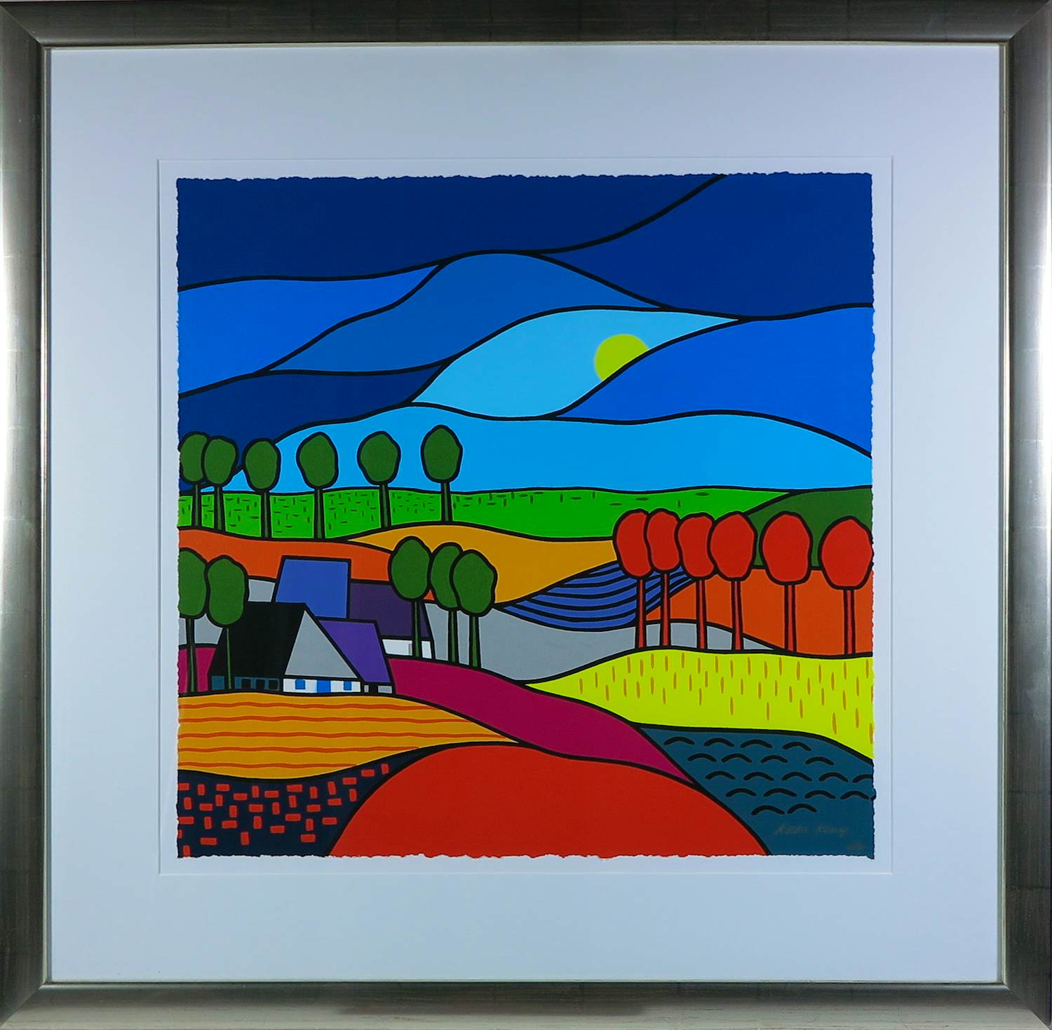 Kees Kooy - Zeefdruk op papier, Bloeiende velden - Ingelijst kopen? Bied vanaf 150!