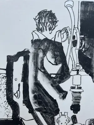 Karin Elfrink - handgesigneerde litho | 'De drukpers' | 1984 kopen? Bied vanaf 40!