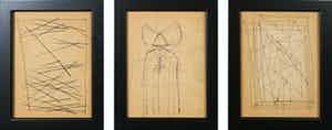 Siep van den Berg - Lot van drie inkttekeningen, Abstracte composities en een non - Ingelijst verkocht voor € 1!