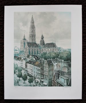 Buy Roger Hebbelinck - Antwerpen, rondom de kathedraal - grote kleurets? Bid from 1!