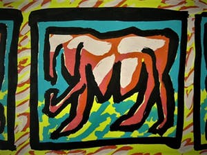 Niet of onleesbaar gesigneerd - Grote gesigneerde abstracte zeefdruk 1985 kopen? Bied vanaf 10!