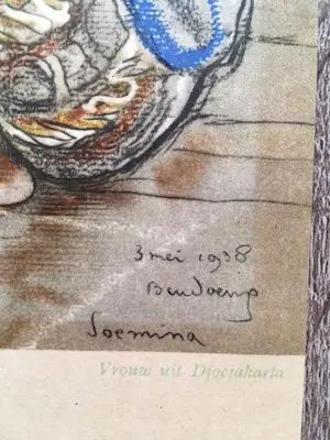 Willem Gerard Hofker - Vrouw Soemina + Balier in traditionele klederdracht. (Adat-dracht) kopen? Bied vanaf 75!