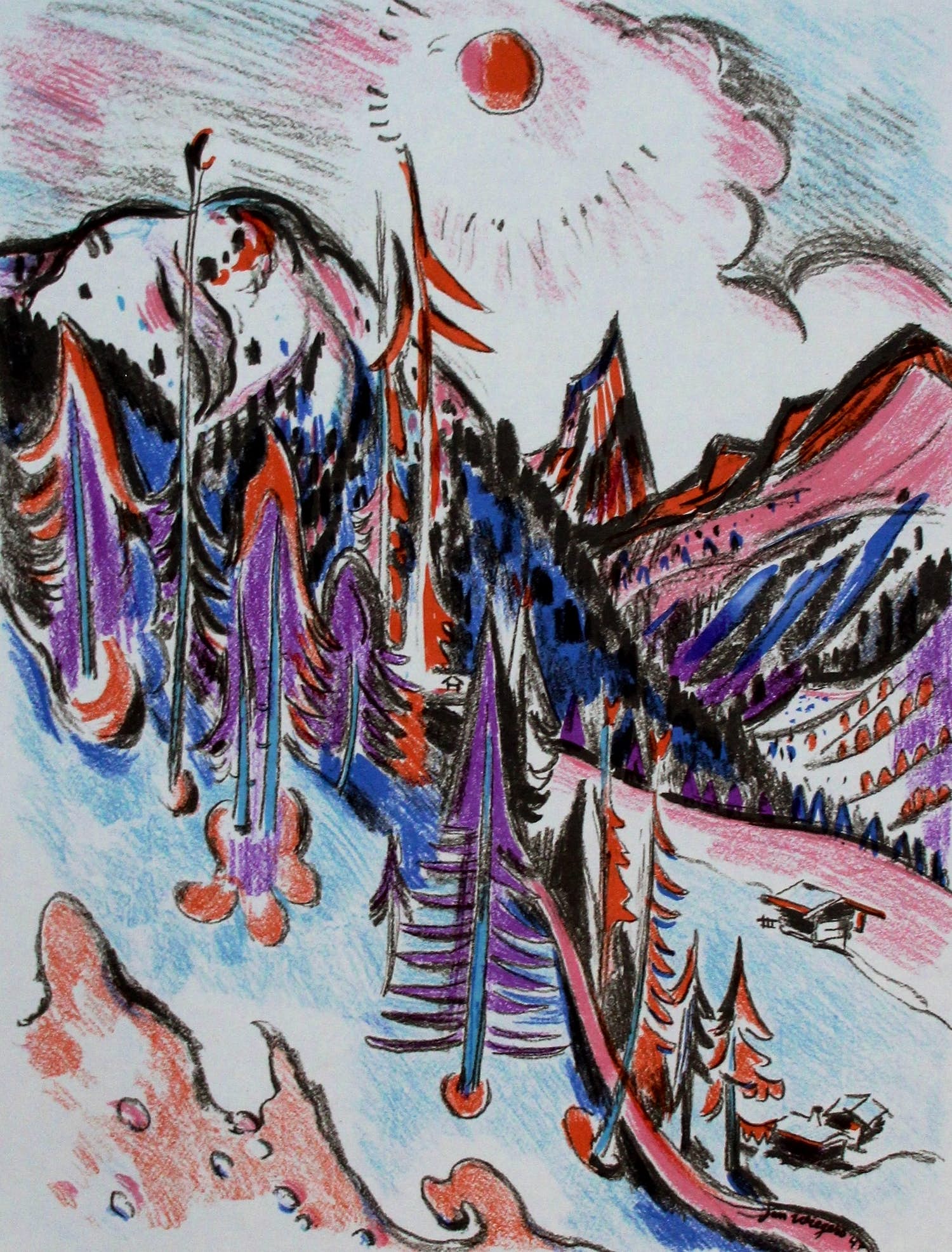 Jan Wiegers - Litho: Berglandschap- 1947 kopen? Bied vanaf 50!