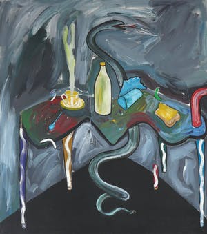 Rian de Jong - Olieverf op doek, Stilleven met slang - Ingelijst (Zeer groot) kopen? Bied vanaf 1!